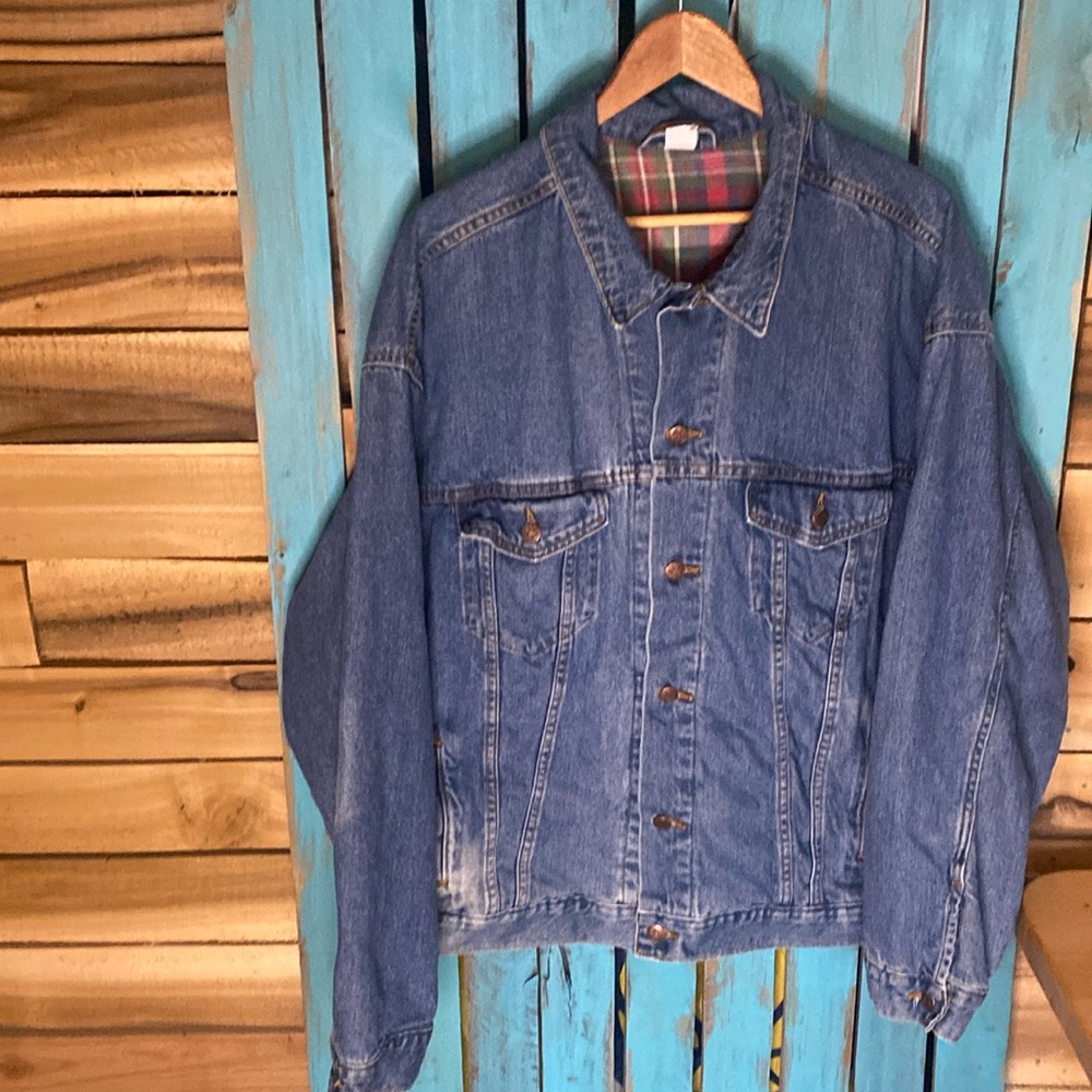 Vintage made in USA denim blanket lined trucker jacket size XL button up blue